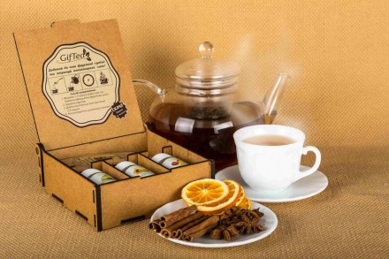 Подарочный набор чая в стильной деревянной коробочке с тематической гравировкой . . фото 6