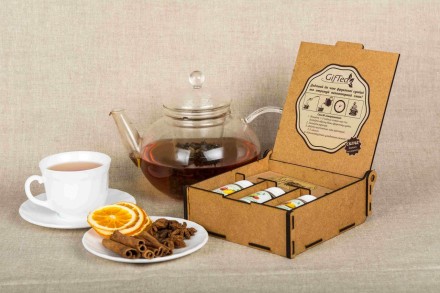 Подарочный набор чая в стильной деревянной коробочке с тематической гравировкой . . фото 5