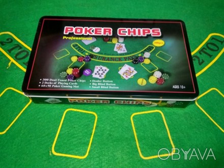 Набор для игры в покер в алюминиевой коробке на 300 фишек с номиналом новый. В п. . фото 1