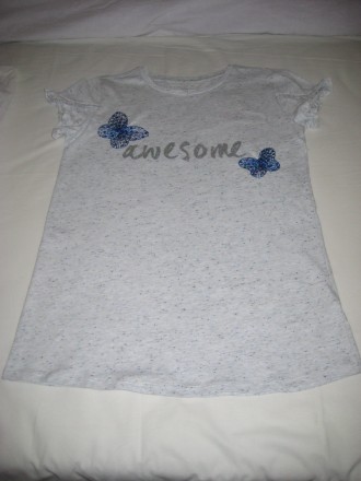 Новая футболка для девочки. Производство Германия. Слабо-серый цвет с синими точ. . фото 4