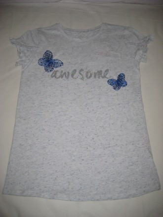 Новая футболка для девочки. Производство Германия. Слабо-серый цвет с синими точ. . фото 2