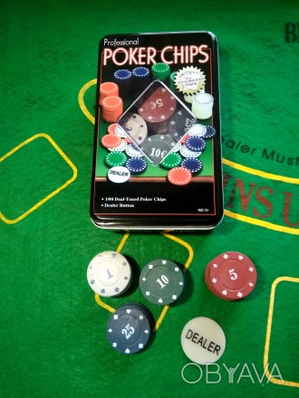 Новый покерный набор на 100 фишек с номиналом. Дорожный вариант который идеально. . фото 1
