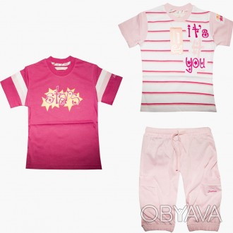 Комплект детский летний JOMA: бриджи на резинке с карманами розовые, футболка бе. . фото 1