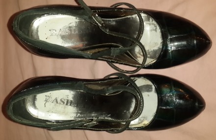 Чёрно - зеленые переливающиеся, лакированные туфли на высоком каблуке (12 см) и . . фото 5