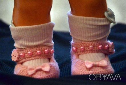 Симпатичные вязанные пинеточки туфельки на маленькую модницу ручной работы. Мате. . фото 1