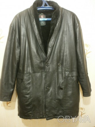 Качественная утепленная кожаная мужская куртка, черная, натуральная кожа, на мех. . фото 1