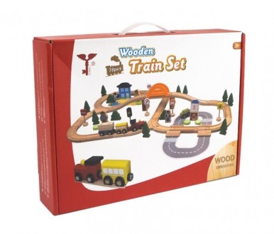Деревянная детская железная дорога Wood Train Set на 78 игровых элементов. Больш. . фото 3