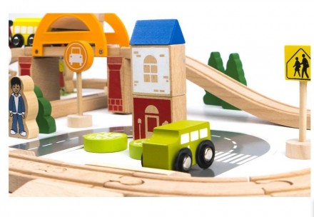 Деревянная детская железная дорога Wood Train Set на 78 игровых элементов. Больш. . фото 6