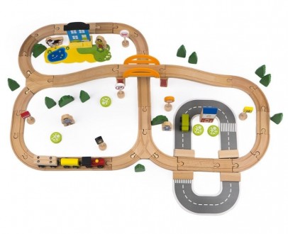 Деревянная детская железная дорога Wood Train Set на 78 игровых элементов. Больш. . фото 5