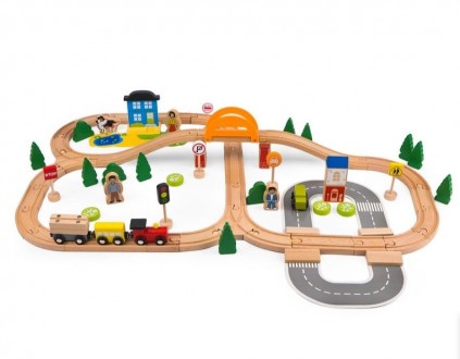 Деревянная детская железная дорога Wood Train Set на 78 игровых элементов. Больш. . фото 4