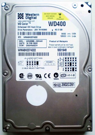 Продам жесткий диск. Western Digital WD400BB-00DGA0 40GB IDE 3.5.. . фото 3