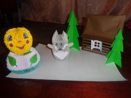 кукольный театр персонажи сделаны с модульного оригами , домик с цветной бумаги. . фото 6