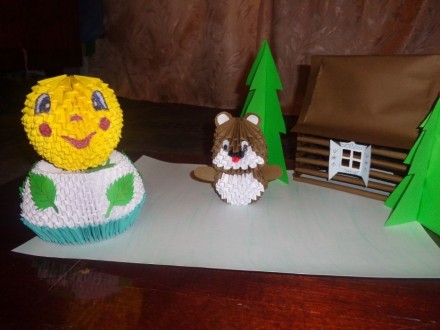 кукольный театр персонажи сделаны с модульного оригами , домик с цветной бумаги. . фото 5