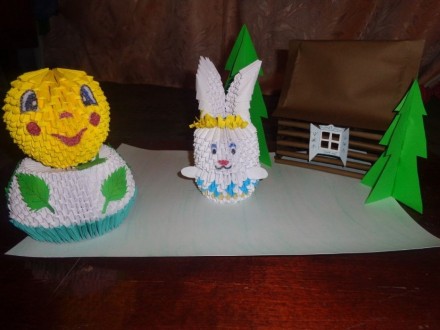 кукольный театр персонажи сделаны с модульного оригами , домик с цветной бумаги. . фото 3