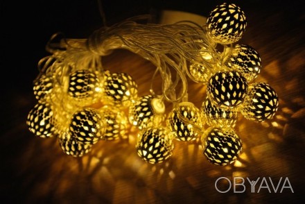 Новогодняя гирлянда, шарики, цвет шарика - золото - длина 2,4 метра гирлянда, - . . фото 1