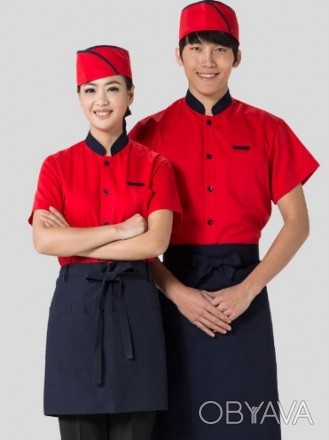 Униформа для повара 
Китель однобортный красного цвета с черным с воротником ст. . фото 1