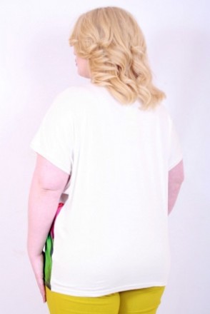 Женская яркая футболка большого размера, перед - креп шифон с сублимацией, спина. . фото 4