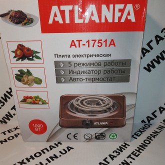 Виробник 
Atlanfa
Вид плити	Кухонна плита
Варильна поверхня 
електрична
Пок. . фото 8