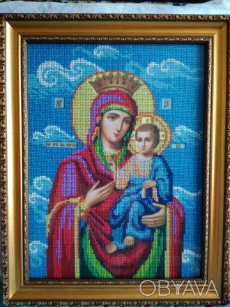 Продам икону из бисера "Образ Пресвятой Богородицы  Иверская". Размер с рамкой 4. . фото 1
