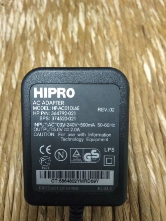 Зарядка для КПК- Hipro HP AC 010L6E (5.4 VDC - 2000mA ).
Совместима со всеми КП. . фото 3