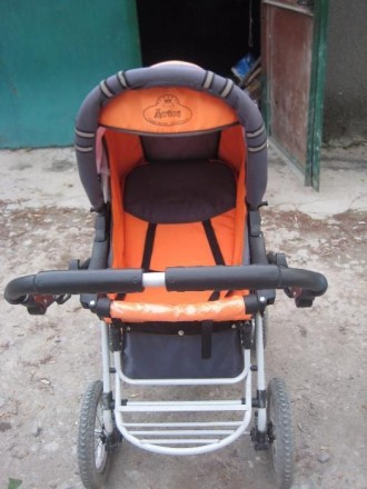 коляска - трансформер, (зима- лето) цвет сине-серый с оранжевым, на резиновых ко. . фото 3