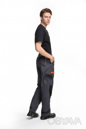 Рабочие мужские брюки прямого покроя с удобными нашитыми карманами. Тканьсмесова. . фото 1