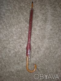 Большой зонт-трость с деревян. ручкой бордового цвета,8 спиц с деревян.наконечни. . фото 2