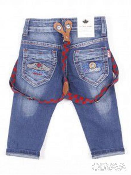 Стильные джинсы синего цвета для маленьких модников. Зауженная модель ( но не в . . фото 1