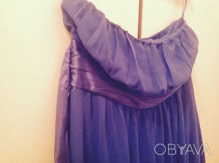 Красивое длинное платье синего цвета. Размер L. Без шлеек. С широким поясом, из . . фото 1