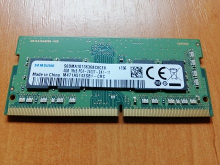 Память SODIMM для ноутбука, производитель SAMSUNG DDR4-2400 4096MB PC4-19200 4GB. . фото 2