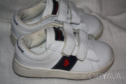 Кроссовки U.S. POLO ASSN кожаные белого цвета на липучках в отличном состоянии. . . фото 1