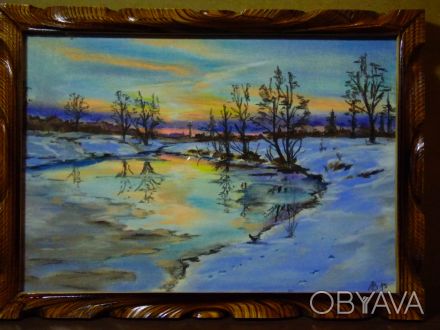 Картина от автора "У реки"-пастель А4,деревянная рама со стеклом. . фото 1