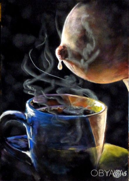 Картина от автора	«Кофе с молоком»-Пастель,черная бумага-бархат,Формат А4,2015г.. . фото 1