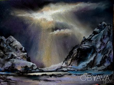Картина от автора "Вечер долина"-пастель А4,рама со стеклом. . фото 1