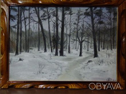 Картина от автора "Зимний туман"-пастель А4,деревянная рама со стеклом. . фото 1
