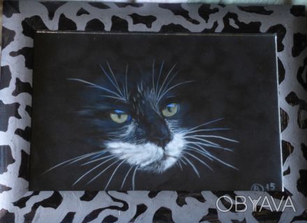 Картина от автора "Взгляд кошки"-пастель А4,специальный эфект -глаза кошки светя. . фото 1