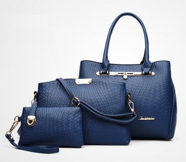 Женский набор из трех кожаных сумочек. В наличии два цвета,черный и темно синий.. . фото 2