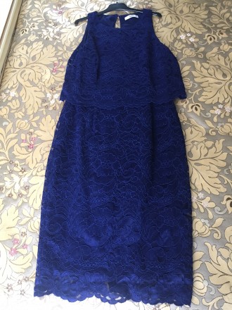 Кружевное платье-футляр красивого синего цвета Oasis, размер 10/36.  ПОГ 43 см, . . фото 2