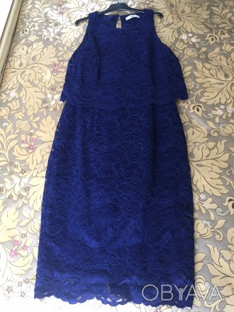 Кружевное платье-футляр красивого синего цвета Oasis, размер 10/36.  ПОГ 43 см, . . фото 1