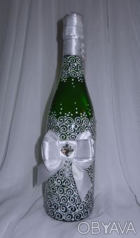Шампанское для свадьбы ручной работы. Роспись несмываемым контуром по стеклу. Ша. . фото 3