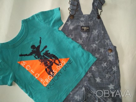 Летний комплект для малыша OshKosh состоит из комбинезона и футболки и рассчитан. . фото 1