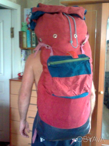 Туристический рюкзак бу хорошее состояние красного цвета с синими вставками  выс. . фото 1