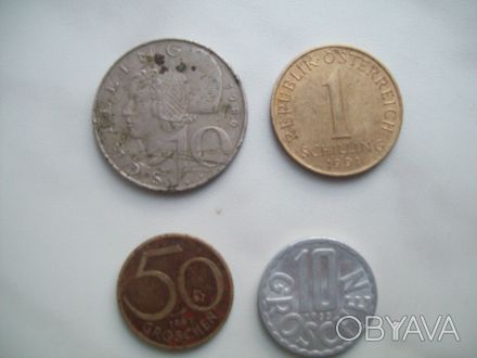 Монеты иностранные следующих стран: 
Австрия 10 шилинг
1 шилинг
50 грошен
10. . фото 1