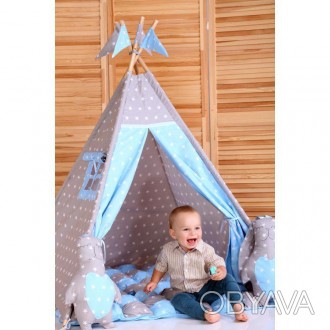 Вигвам Хатка комплект Бонбон Принц Синий с серым с подушками
Комплектация:
Вигва. . фото 1