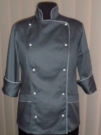 Куртка повара с разрезной спинкой серого цвета двубортный , воротник стойка, рук. . фото 2