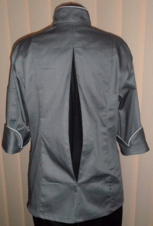 Куртка повара с разрезной спинкой серого цвета двубортный , воротник стойка, рук. . фото 3