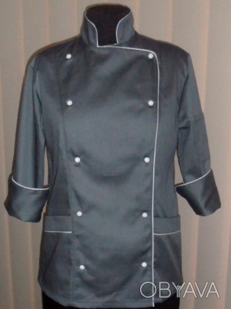 Куртка повара с разрезной спинкой серого цвета двубортный , воротник стойка, рук. . фото 1