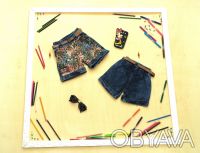 Шорты джинсовые для девочек с красивым коричневым узором а также синим узором и . . фото 7