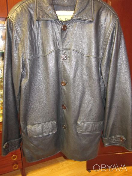 Продам мужскую кожанную куртку (весна-осень) на пуговицах. Размер 50, рост 4, цв. . фото 1