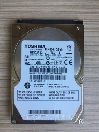 
Жесткий диск Toshiba 500GB 7200rpm 16MB MK5061GSYN 2.5 SATAII в нормальном сост. . фото 2